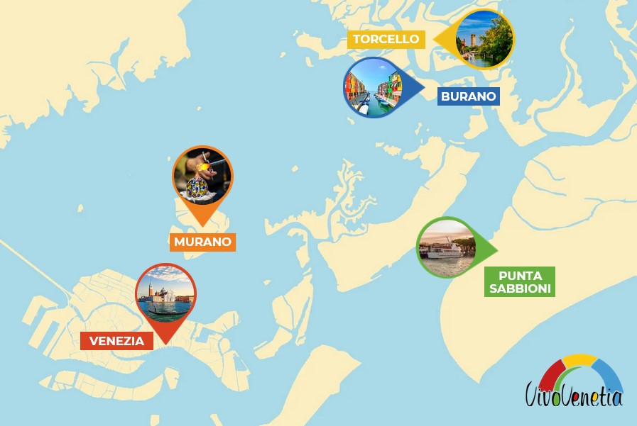 Tour 3 isole Laguna di Venezia da Punta Sabbioni mappa VivoVenetia