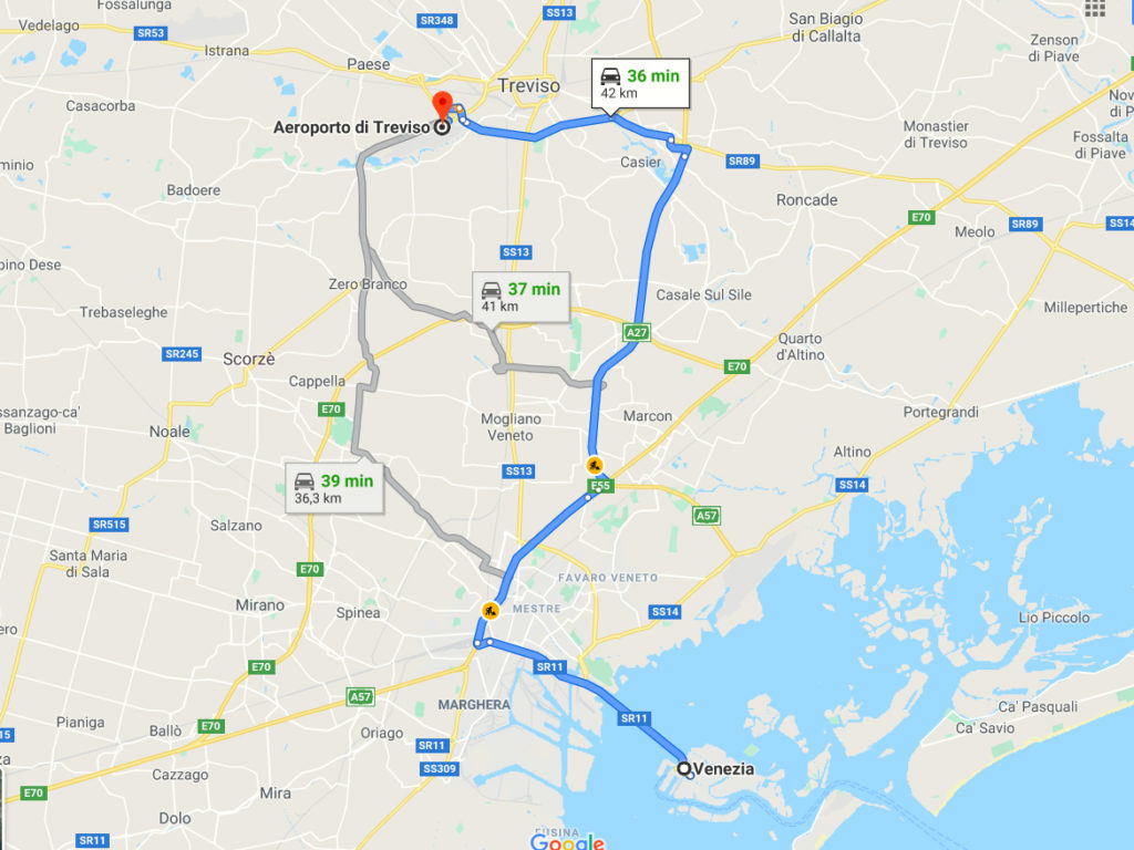 Расстояние Венеция Тревизо аэропорт