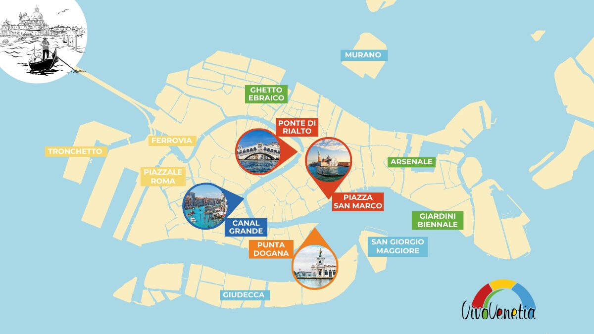 Mappa giro in gondola a Venezia